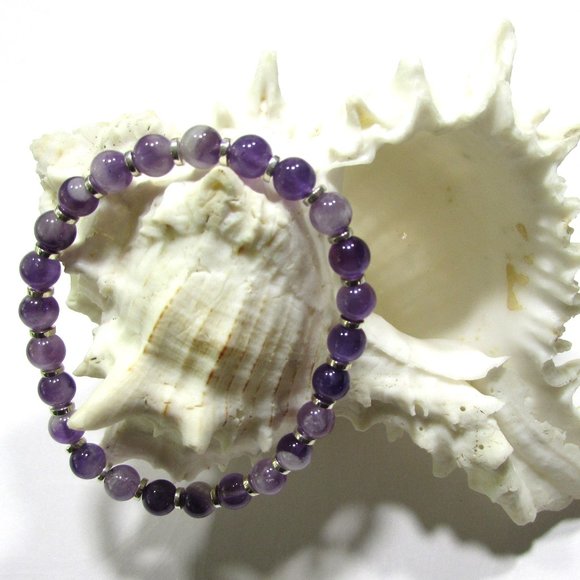 Natural Chevron Amethyst Gemstone Bracelet - Picture 1 of 5